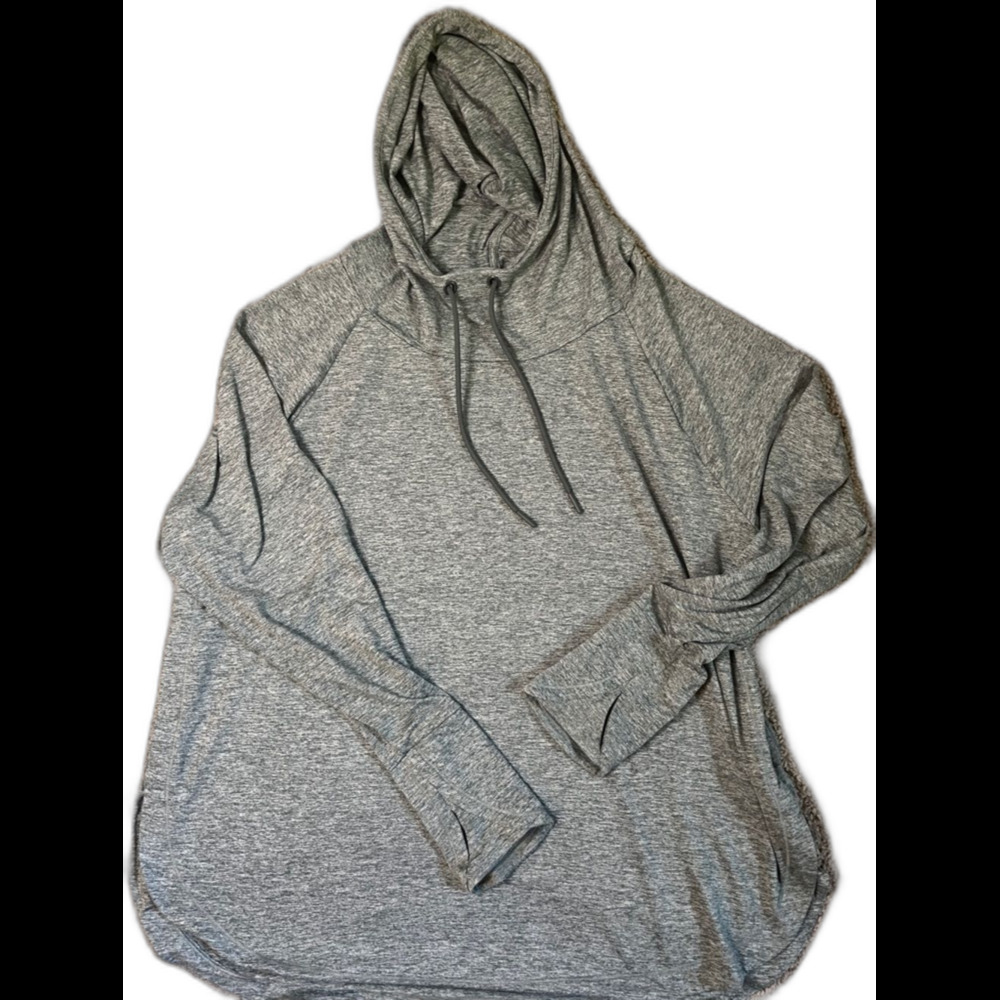 Athleta Uptempo Women’s Gray Green Long-Sleeve Shirt Hoodie Thumbholes Size 1X